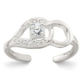 Sterling Silver Polished CZ Fancy Toe Ring